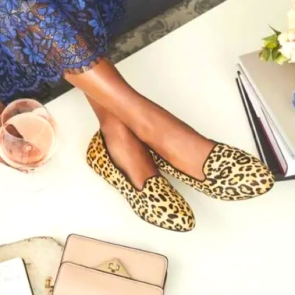 NEW $198~BIRDIES~Hair Calf Leopard WREN Faux Shearling Slip On Loafer Flats~9.5